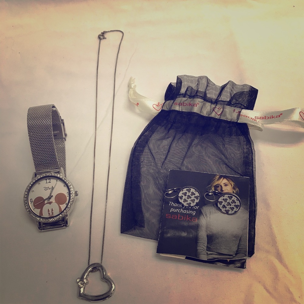 Sabika earrings with Mickey Mouse watch and necklace